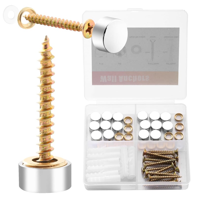 wayofcha 16 PCS Decorative Screws with Caps, Mirror Cover Nails, Stainless Steel Cover Cap, Silver Mirror Screws Fasteners for Sign/Advertising Hardware, Nails - Image 1